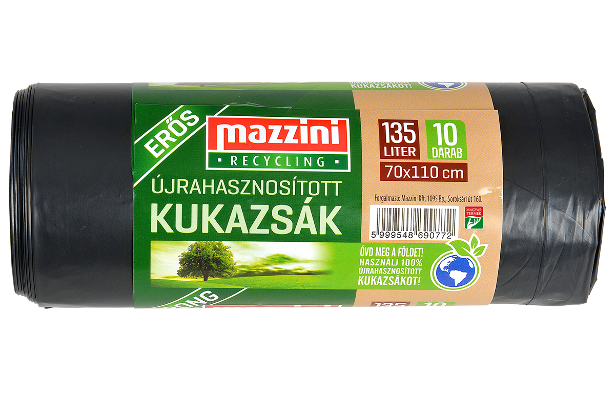 MAZZINI Újrahasznosított Kukazsák 135 L erős (70x110cm)